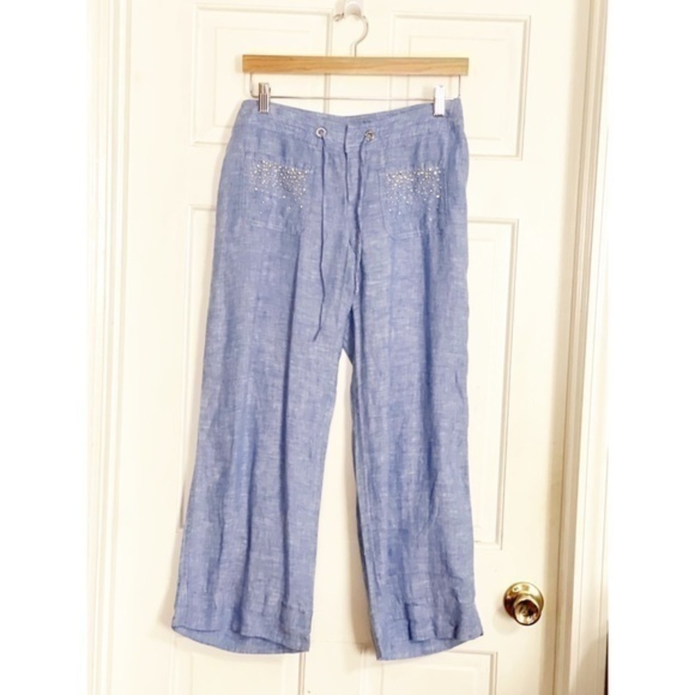 INC International concepts Light Blue Linen Wide Leg Ankle Pants